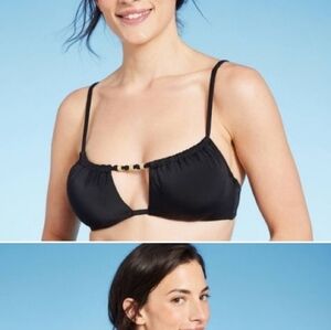 B Cup- Black- Gold Bead Detail- Underwire Bikini Top Only